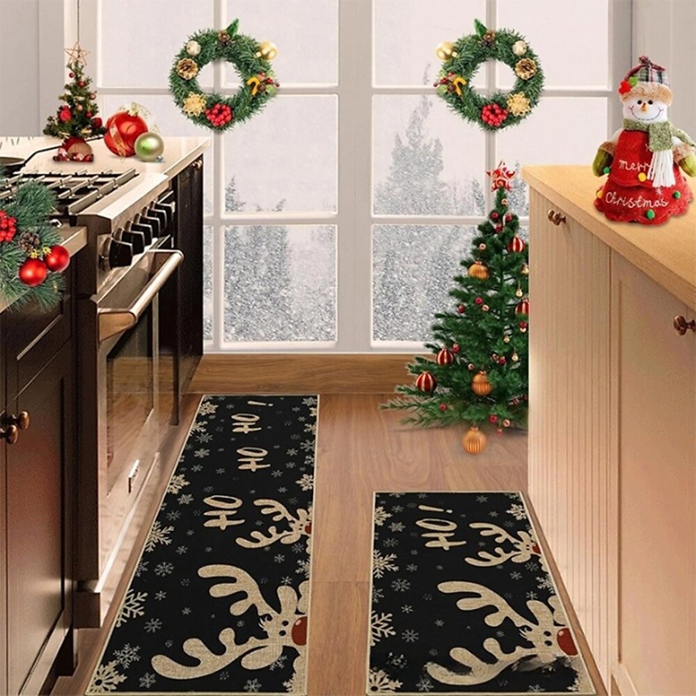 Weihnachts-Rentier-Teppich, Küchenmatte, rutschfeste, ölfeste Bodenmatte, Wohnzimmerteppich, Indoor-Outdoor-Matte, Schlafzimmerdeko, Badezimmermatte, Eingangsteppich, Türmatte Lightinthebox