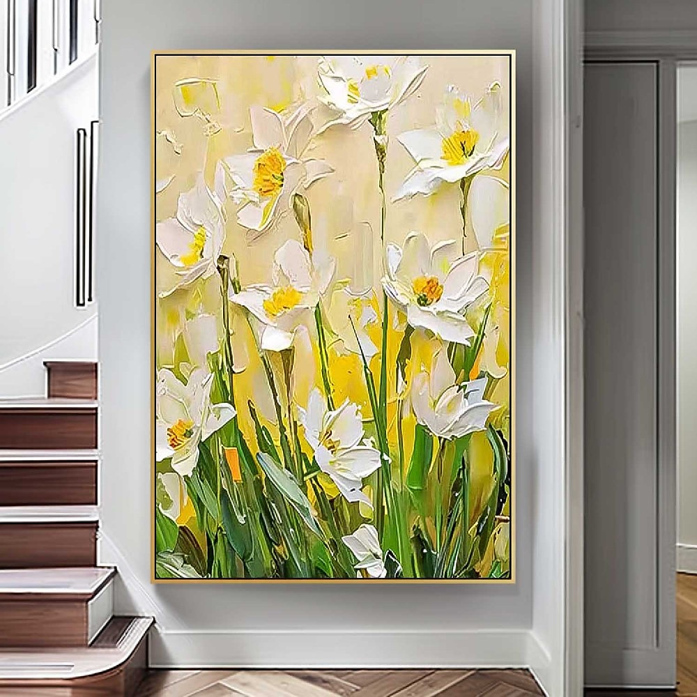 große Blumenlandschaft Ölgemälde auf Leinwand Pastell Blumengemälde Frühlingsblumen Landschaftsgemälde große Wandkunst Wohnzimmer Dekor bunte Blumen Ölgemälde große Wandkunst Blumen Ölgemälde Lightinthebox