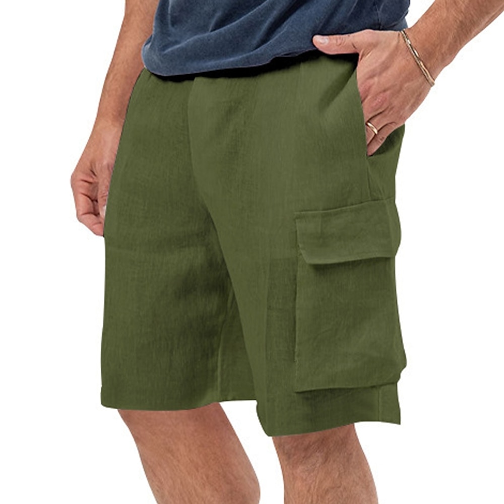 Herren Cargo Shorts Kurze Hosen Shorts Kurze Hosen Leinenshorts Kurze Hosen Sommer-Shorts Strandshorts Kurze Hosen Kordelzug Elastische Taille Multi Pocket Glatt Komfort Atmungsaktiv Knielänge Lightinthebox