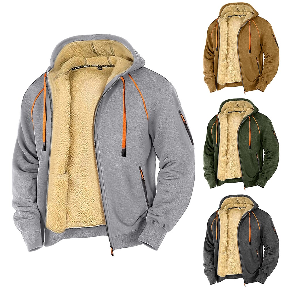 Herren Hoodie Sweatshirt Kapuze Kapuzenshirt mit durchgehendem Reißverschluss Fleecejacke Fleece-Hoodie Raglan-Hoodie Schwarz Armeegrün Braun Hell Gray Mit Kapuze Glatt Arbeit Sport Natur Casual Lightinthebox