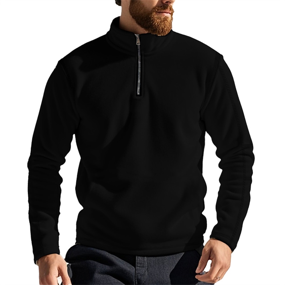 Herren Sweatshirt Pullover Polarvlies Sweatshirt mit Viertelreißverschluss Schwarz Armeegrün Khaki Dunkelgray Leicht Blau Troyer Halber Reißverschluss Glatt Sport Natur Täglich Festtage Polyester Lightinthebox