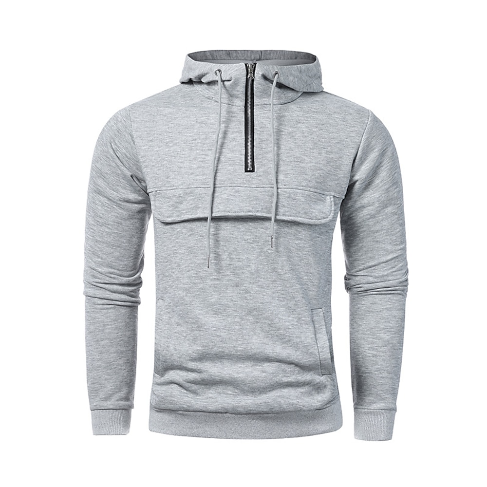 Herren Hoodie Sweatshirt Kapuze Hoodie mit Viertelreißverschluss Schwarz Hellgrau Dunkelgray Mit Kapuze Troyer Halber Reißverschluss Glatt Tasche Sport Natur Täglich Festtage Polyester Strassenmode Lightinthebox