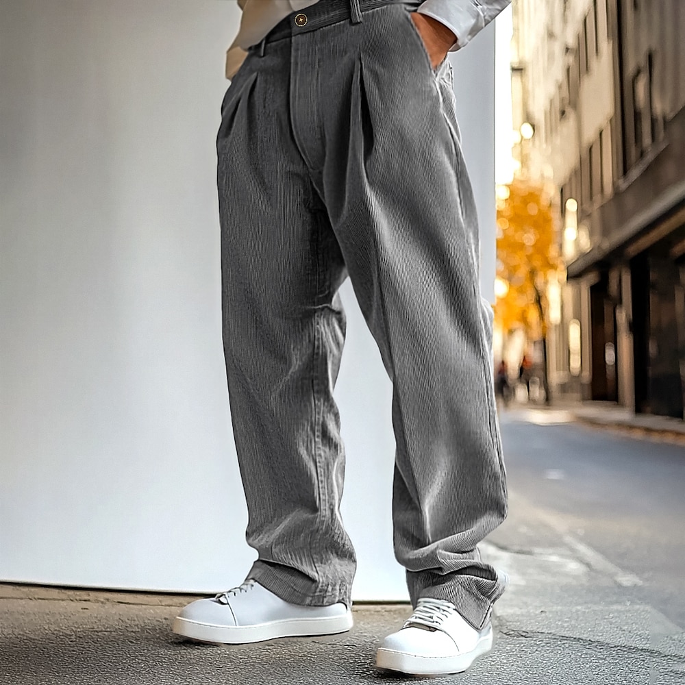 Herren Anzughosen Cordhose Hose Hosen Freizeithose Tasche Elastische Taille Falten Glatt Komfort Weich In voller Länge Outdoor Täglich Ausgehen Modisch Strassenmode Schwarz Braun Mikro-elastisch Lightinthebox