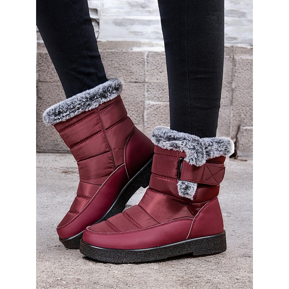 Wasserdichte Winterstiefel für Damen - burgunderfarbenes Steppdesign mit Kunstfellfutter und verstellbaren Riemen für kaltes Wetter im Freien Lightinthebox