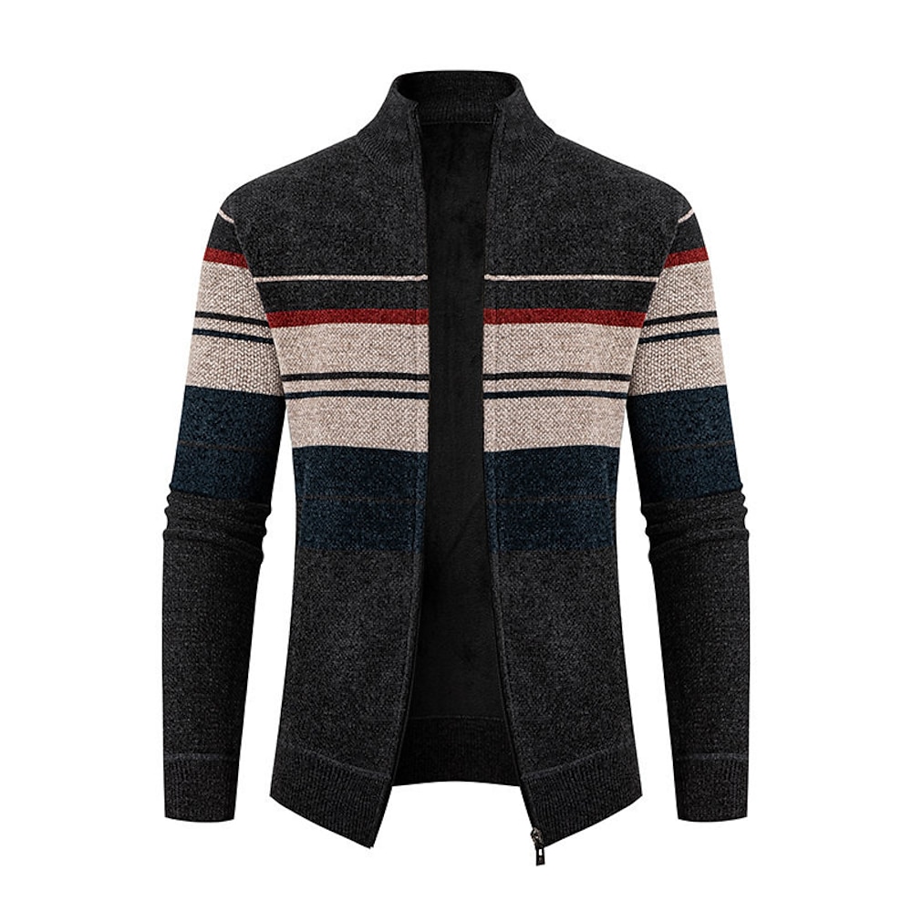 Herren Jacquard-Pullover Strickjacke Kurzer Pullover Strickpullover Gerippt Gehäkelt Stricken Standard Strick Jacquard Kariert / Gestreift / Chevron Stehkragen Modisch Klassisch Freizeitskleidung Lightinthebox