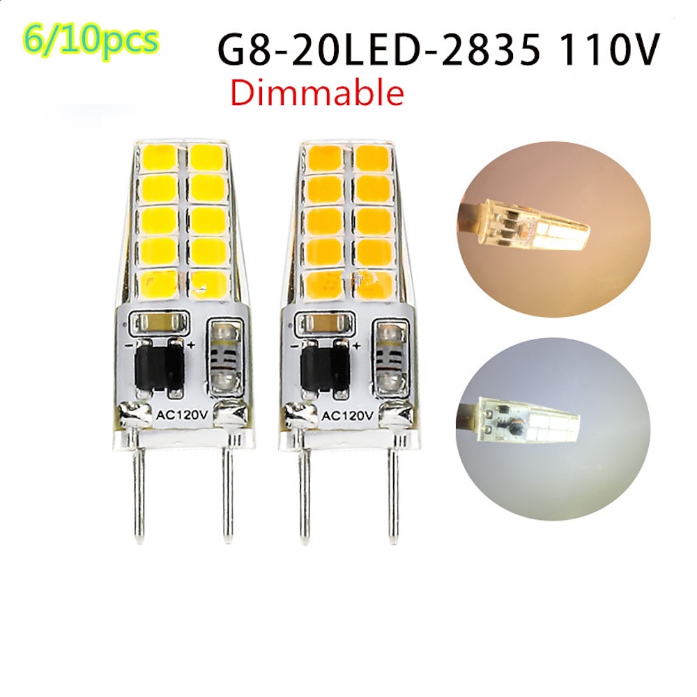 10 dimmbare G8-LED-Lampen, 3 W, 20 LEDs, Silikon-LED-Ersatz für Halogen-Kronleuchter, 120 V Lightinthebox