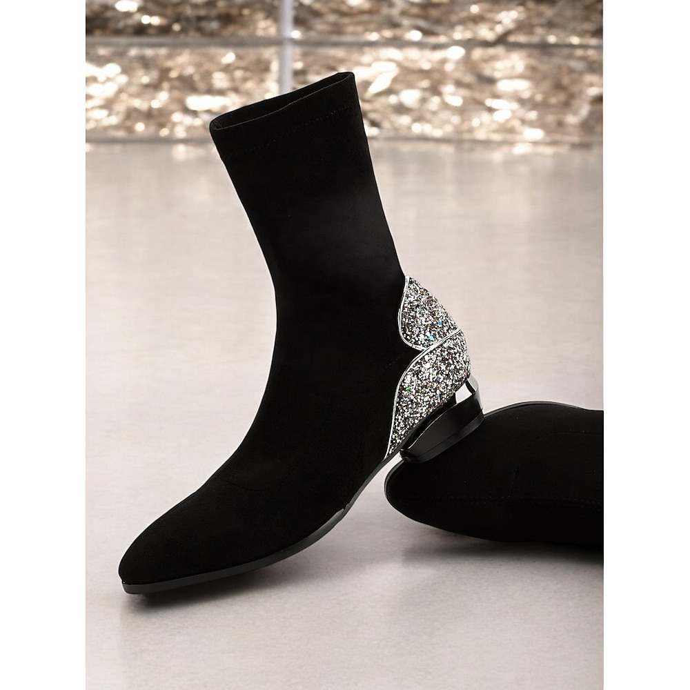 Schwarze Stiefeletten mit Glitzerabsatz für Damen - elegantes funkelndes Design, perfekt für Partys und Abendgarderobe Lightinthebox