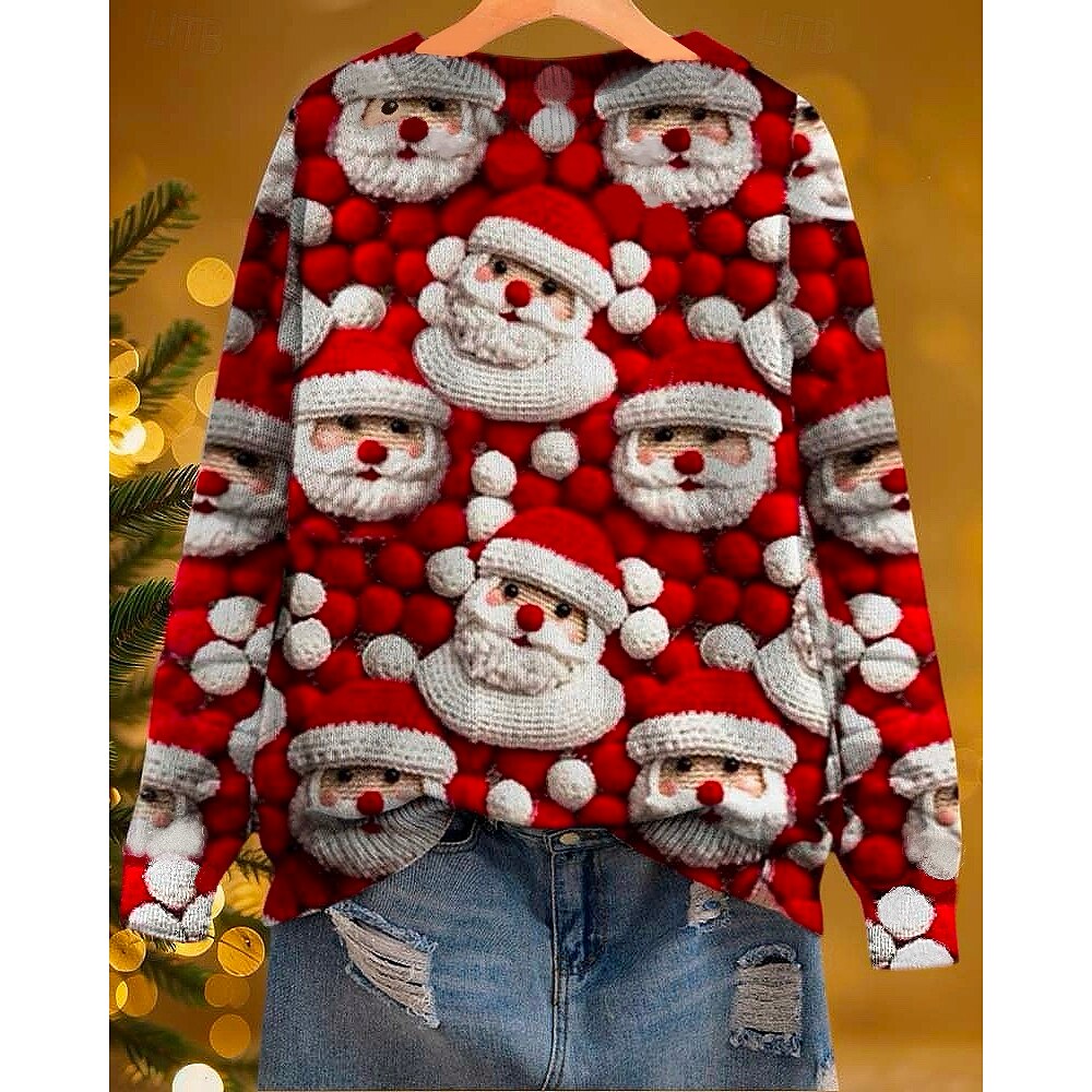 Weihnachtsmann hässlicher roter Weihnachtspullover Rundhalsausschnitt Strick Herbst Winter Weihnachten Outdoor Neujahr Streetwear Casual Langarm rot Lightinthebox