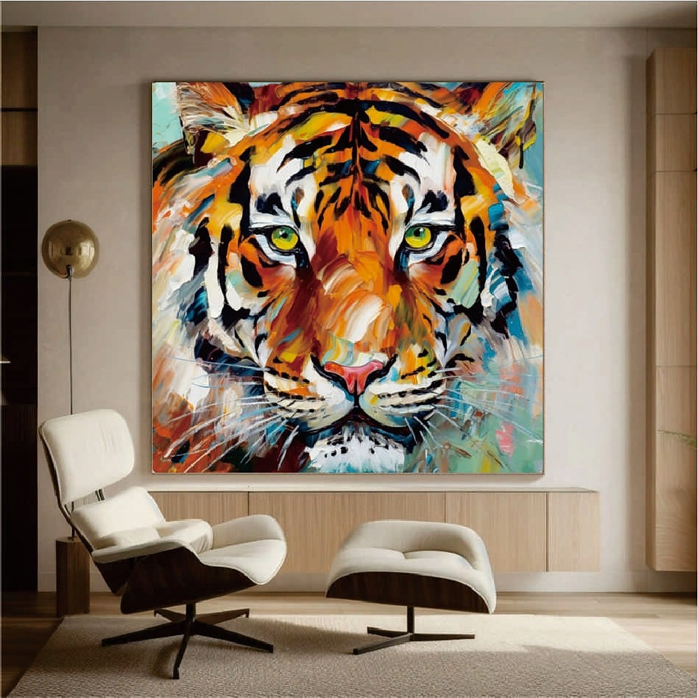 handgemaltes Tiger-Ölgemälde auf Leinwand, großes handgemachtes abstraktes Tiger-Ölgemälde auf Leinwand, Wandkunst, moderne impressionistische Tiermalerei, Wandkunst für Wohnzimmer, Heimdekoration Lightinthebox