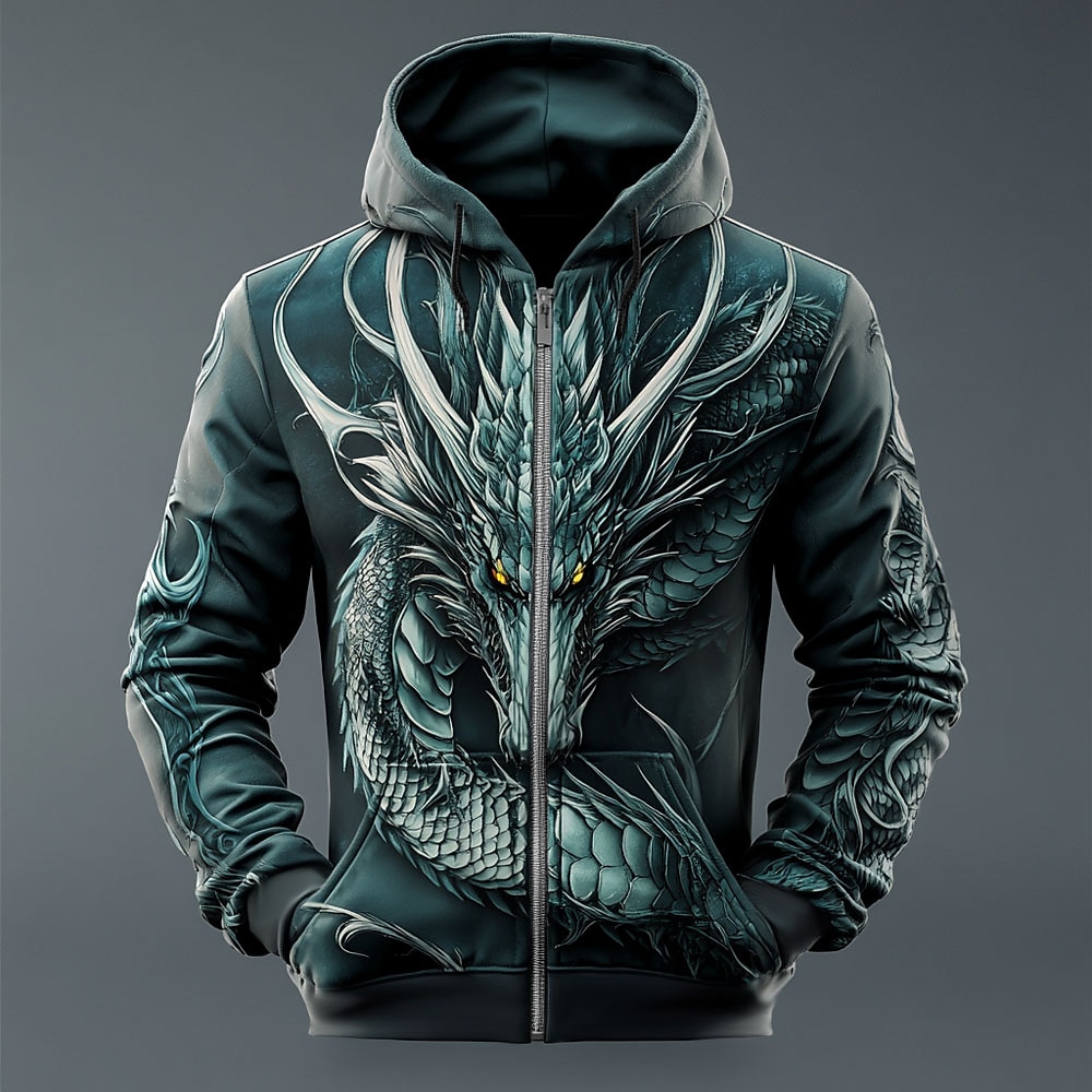 Herren Hoodie Sweatshirt Kapuze Blau Mit Kapuze Drache 3D-Druck Cool Herbst Winter Bekleidung Kapuzenpullover Sweatshirts Lightinthebox