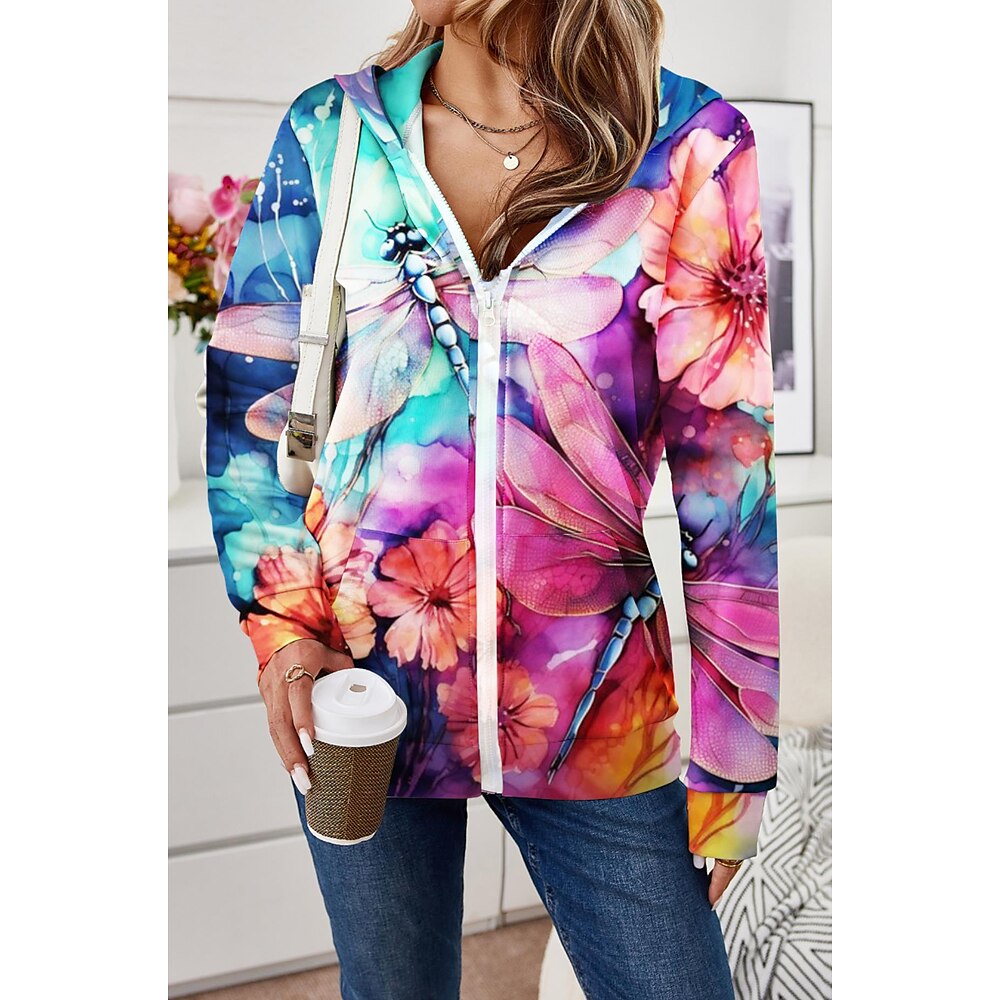 Damen Zip -up -Hoodie Sweatshirt Polyester Tier Weihnachten Mit Kapuze Langarm Frühling, Herbst, Winter, Sommer Lightinthebox