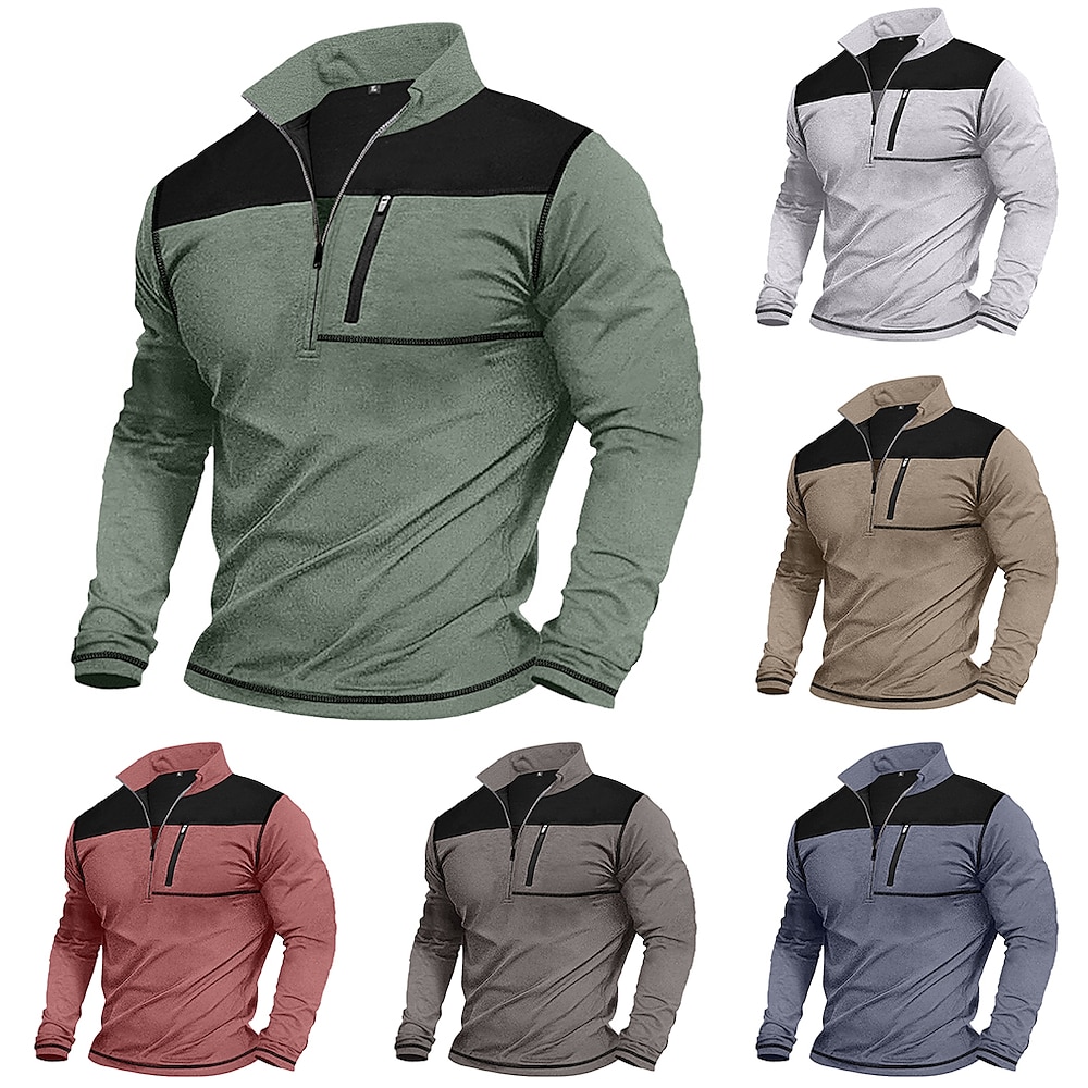 Herren T Shirt Zip Polo Taktisches T-Shirt T-Shirt langarmshirt Farbblock Viertel Postleitzahl Outdoor Strasse Langarm Tasche Viertel Postleitzahl Bekleidung Täglich Brautkleider schlicht Streetstyle Lightinthebox