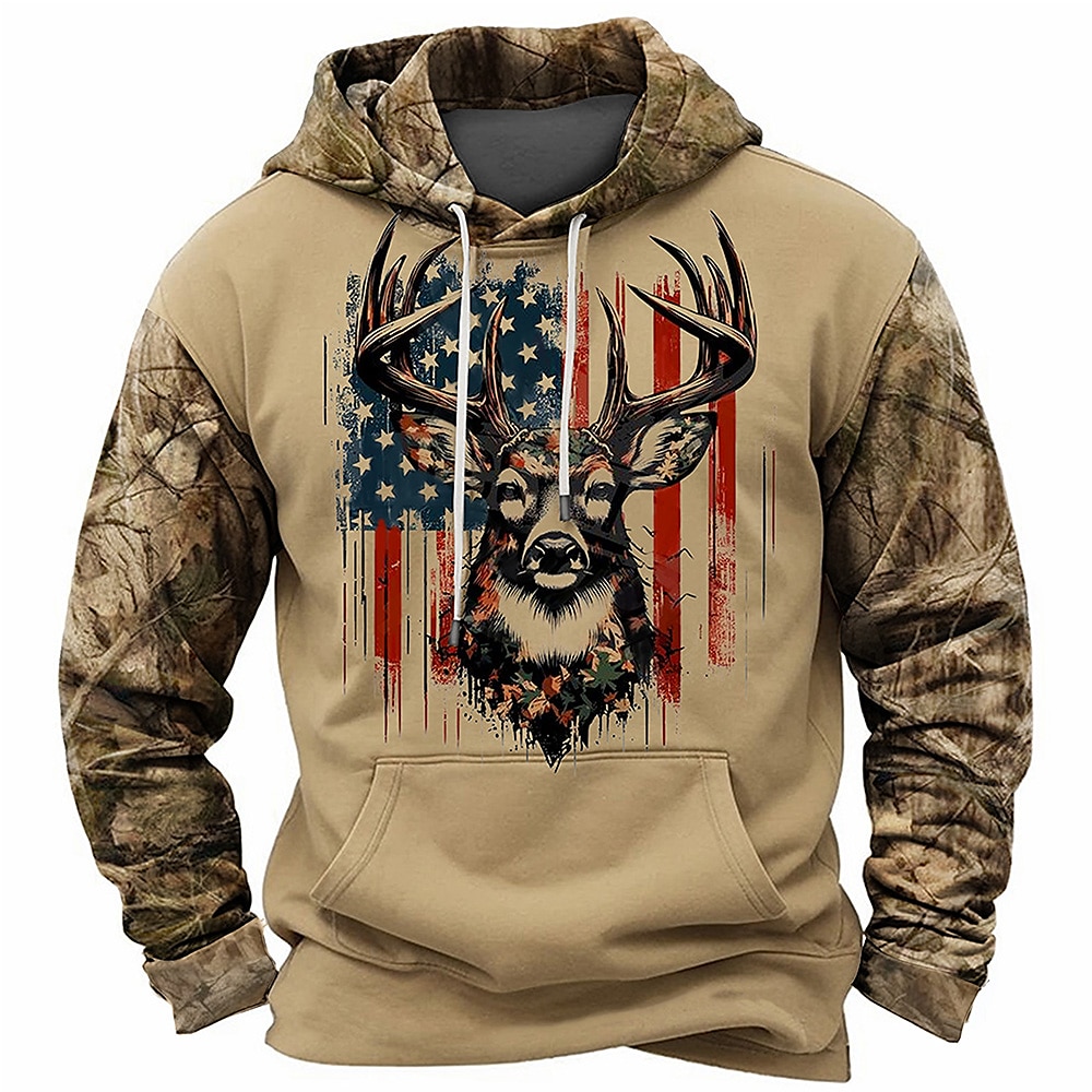 Herren Amerikanische US-Flagge Patriotisch Hoodies Hoodie Sweatshirt Kapuze Sweatshirt mit Kapuze Mit Kapuze Täglich 3D-Druck Sports Outdoor Urlaub Strassenmode Braun Hell Gray Bedruckt Vordertasche Lightinthebox