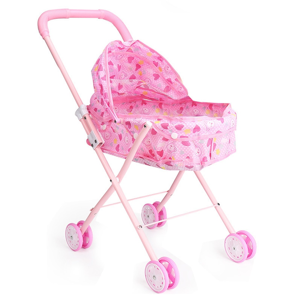 Puppenwagen - auf- und zusammenklappbarer Regenschirm-Kinderwagen aus Metall für realistisches Rollenspiel, rosa Lightinthebox