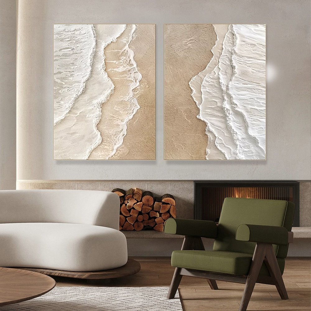 Wabi Sabi Kunst handgemalt Küstenstrand Welle Ölgemälde Set große Wand Kunst strukturierte Leinwand handgemalt Ozean Meereslandschaft moderne Wohnkultur 3D Kunstwerk Malerei Weihnachtsgeschenk Lightinthebox