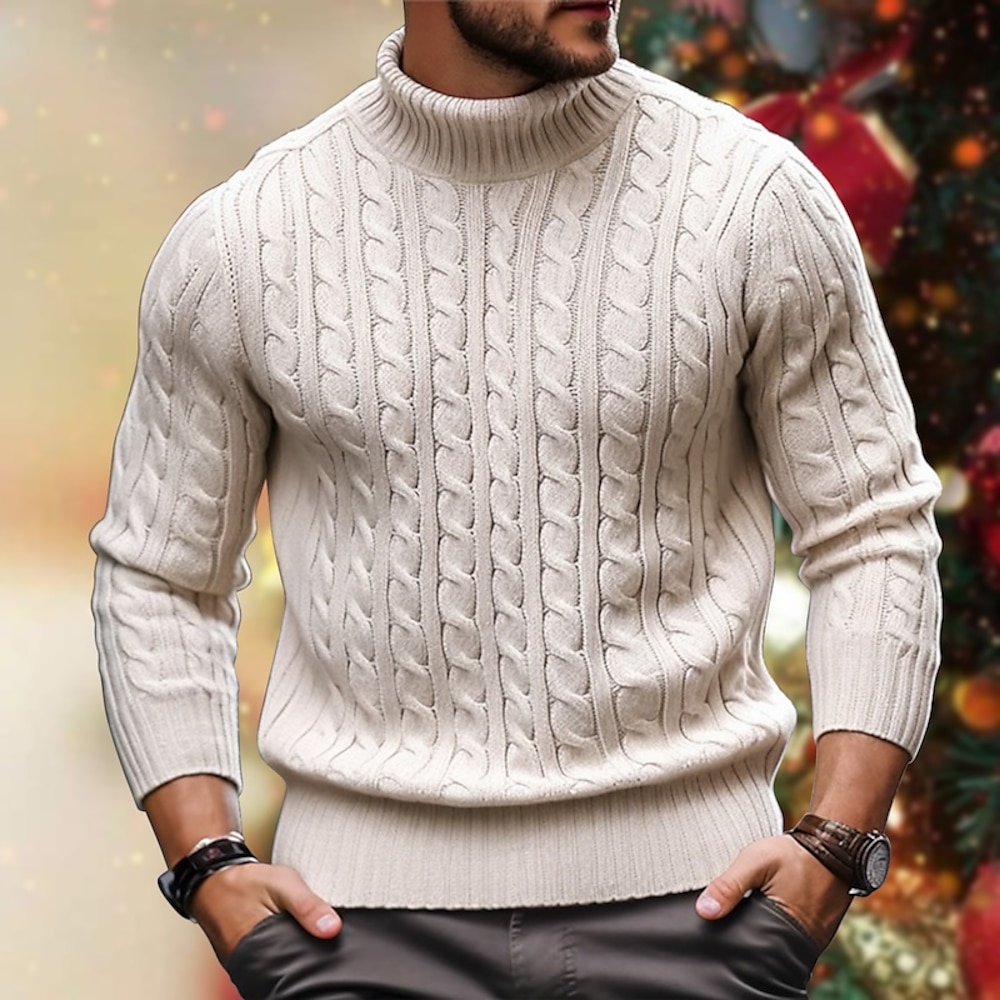 Herren Rollkragenpulli Pullover Zur Seite fahren Gerippt Gedrehtes Stricken Strick Glatt Rollkragen warm halten Brautkleider schlicht Freizeitskleidung Urlaub Bekleidung Herbst Winter Kamel Schwarz M Lightinthebox