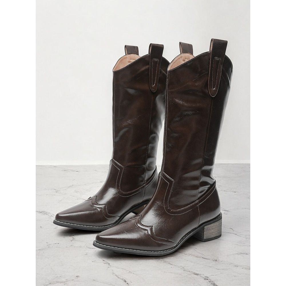 Damen Stiefel Cowboy Westernstiefel Cowgirl-Stiefel B¨¹ro Arbeit Stiefel mit mittlerer Wade Quaste Blockabsatz Spitze Zehe Geschäftlich Klassisch Minimalismus Mikrobielles Leder Halbschuhe Kaffee Lightinthebox