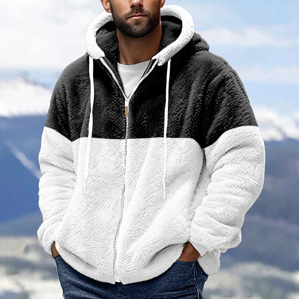 Herren Hoodie Sweatshirt Kapuze Kapuzenshirt mit durchgehendem Reißverschluss Fleecejacke Fleece-Hoodie Schwarz Marineblau Khaki Grau Mit Kapuze Farbblock Patchwork Sport Natur Casual Täglich Lightinthebox