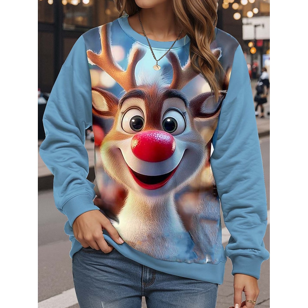 Sweatshirt für Damen, lässig, Giraffe, Rentier, Street, Alltag, Rundhalsausschnitt, bedruckt, langärmelig, blau, Herbst/Winter Lightinthebox