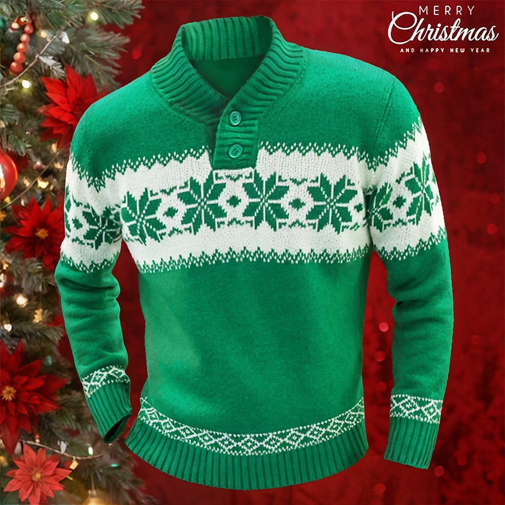 Herren Pullover Hässlicher Weihnachtspullover Weihnachtspullover Stricken Schneeflocke V Ausschnitt Weihnachten Strickware Weihnachten Heim Bekleidung Frühling Herbst Grün M L XL Lightinthebox