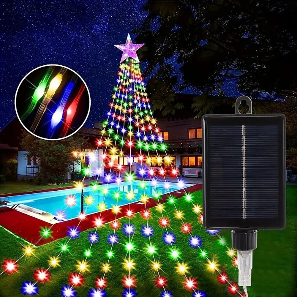 Solar-LED-Wasserfall-Lichterkette, 2 m, 200 LEDs, Weihnachtslichterkette, IP65, wasserdicht, bunte Lichterkette für Garten, Fenster, Hof, Weihnachtsbaum, Neujahrs-Feriendekoration Lightinthebox