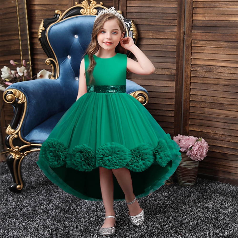 kinderkleidung Mädchen Weihnachtsoutfit Party Kleid Feste Farbe Ärmellos Leistung Geburtstag Gitter Schön Süß Polyester Asymmetrisch abendkleider Schaukelkleid A Linie Kleid Sommer 4-12 Jahre Wei Lightinthebox