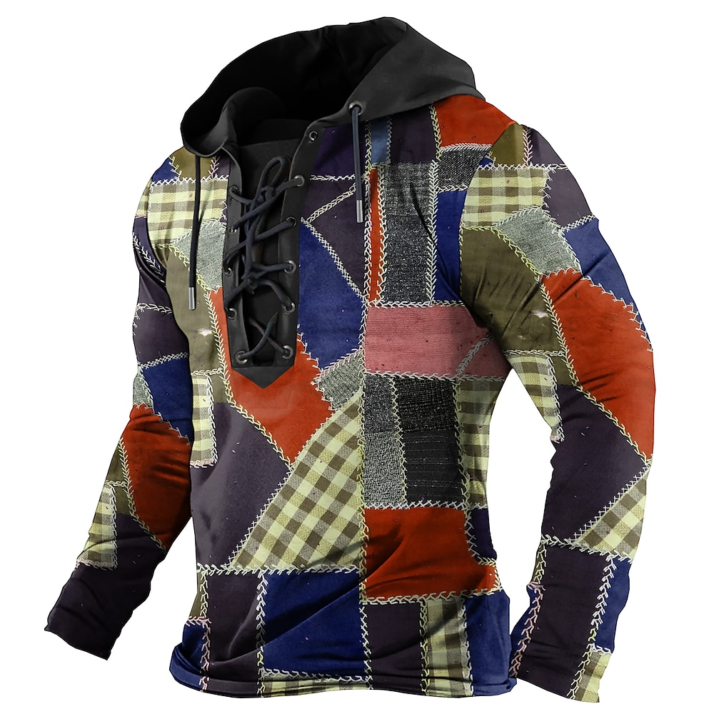 Herren Plaid Hoodies Hoodie Sweatshirt Kapuze Sweatshirt mit Kapuze Mit Kapuze Modisch 3D-Druck Gelb Rote Kordelzug Herbst Winter Designer Lightinthebox