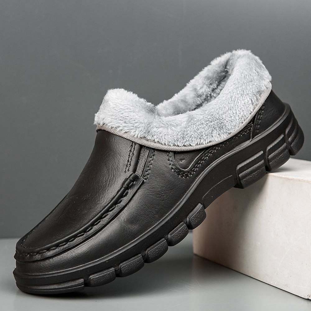 Herren Cloggs Pantoletten Plüsch Hausschuhe Fleece-Futter PU Plüsch Komfortabel Rutschfest Halbschuhe Schwarz Braun Lightinthebox