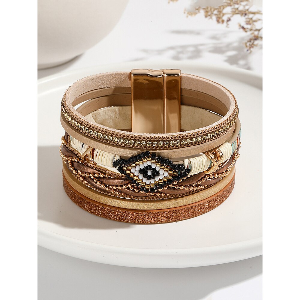 Boho Perlen mehrlagiges Lederarmband - trendiges Damen Wickelarmband mit Magnetverschluss für lässige und böhmische Stile Lightinthebox