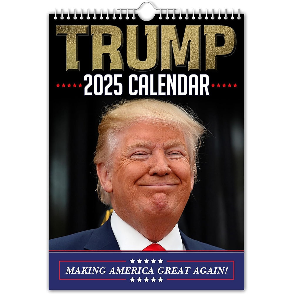 Donald Trump-Wandkalender 2025, Weihnachtsgeschenke für Trump-Anhänger, lebendiger Druck, Spiralbindung, schattierte Wochenenden, Abschnitt für Notizen, ideal für Zuhause, das Büro und die Schule Lightinthebox