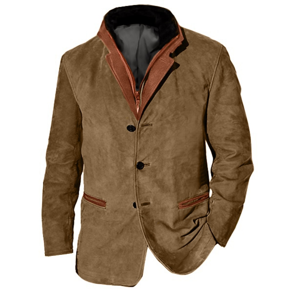 Herren Leichte Jacke Jacke Freizeitjacke Jacke aus Wildlederimitat Outdoor Freizeitskleidung Tasche Herbst Glatt Vintage Brautkleider schlicht Kargen Standard Schwarz Marineblau Braun Khaki Kaffee Lightinthebox