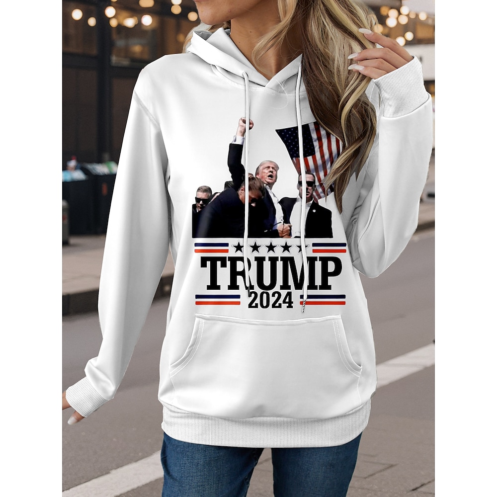 Damen Trump Hoodie Sweatshirt Baumwolle Buchstaben Street Casual Pocket Print Casual Hoodie Langarm Mikro-Elastisch Herbst Winter Lightinthebox