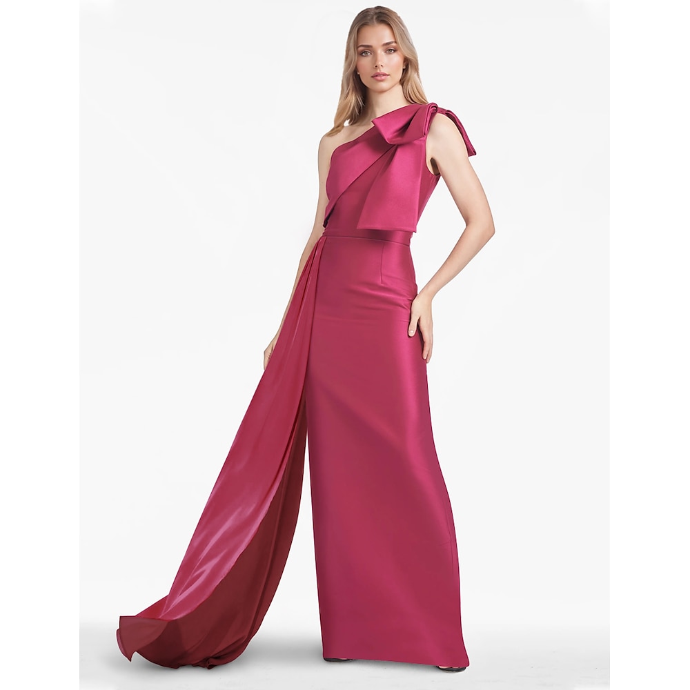 Eng anliegend Abendkleider Elegant Kleid Formal Boden-Länge Ärmellos Ein-Schulter Tasche Satin mit Schleife(n) 2024 Lightinthebox