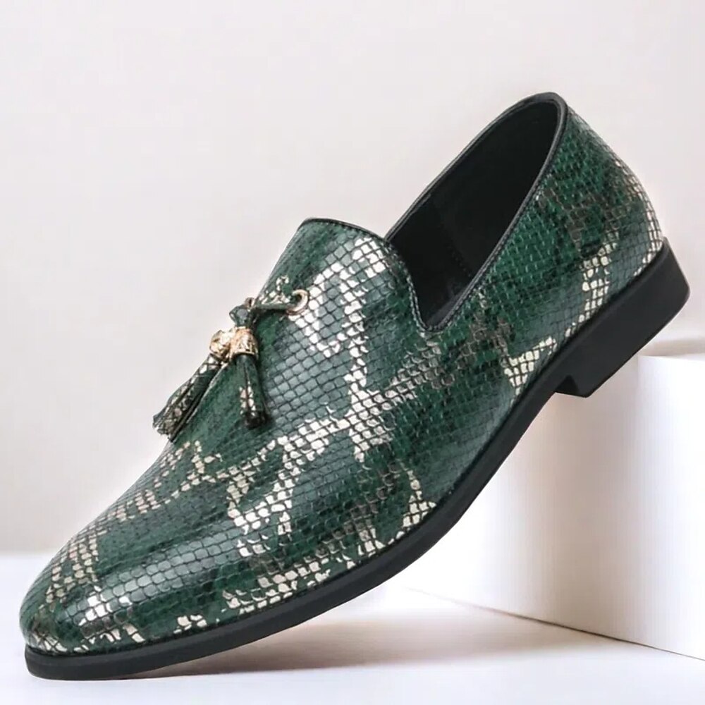 Grüne Slipper für Herren mit Schlangenprint und Quastendetail - luxuriöse Schlupfschuhe für formelle und halbformelle Anlässe Lightinthebox