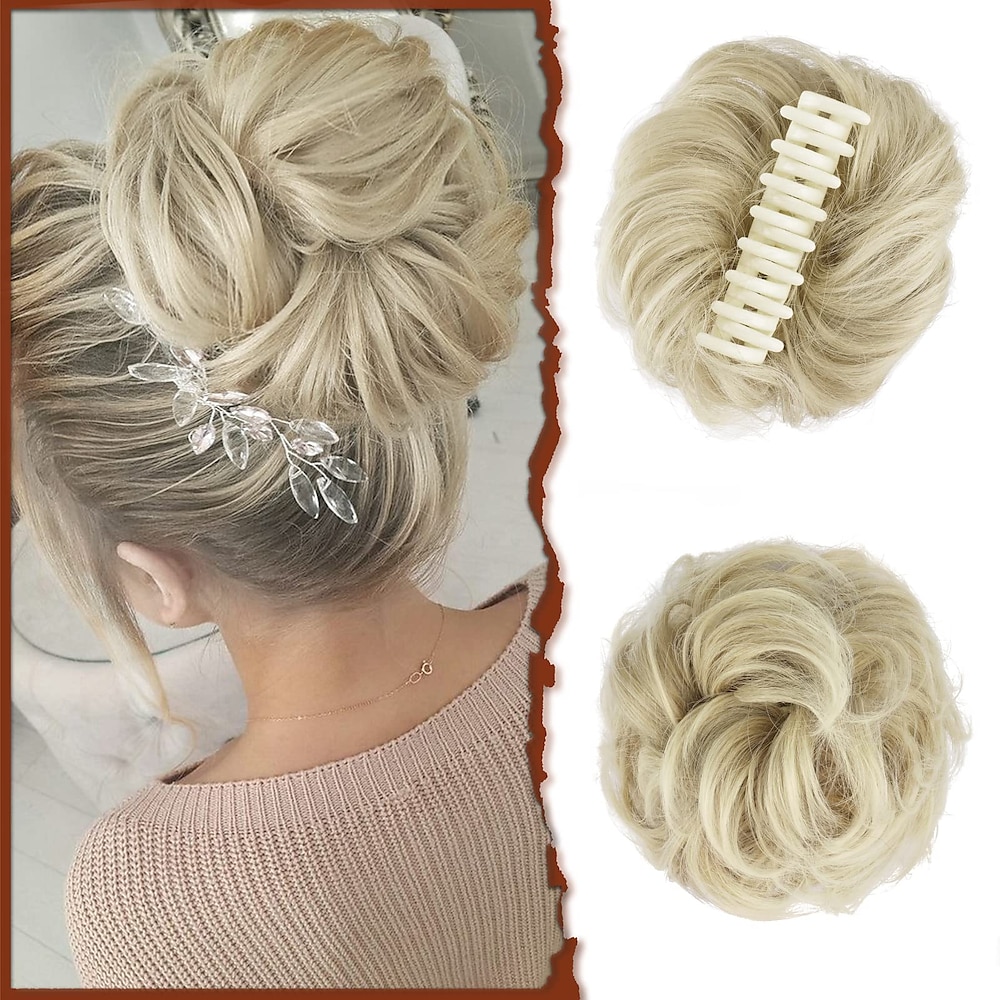 Haarteil mit Krallenclip, unordentlicher Dutt, gewelltes, lockiges Haar, Dutt zum Anklipsen, Chignon, Pferdeschwanz, Haarteile, synthetische, zerzauste Hochsteckfrisuren, Haarverlängerungen, Haargummi Lightinthebox