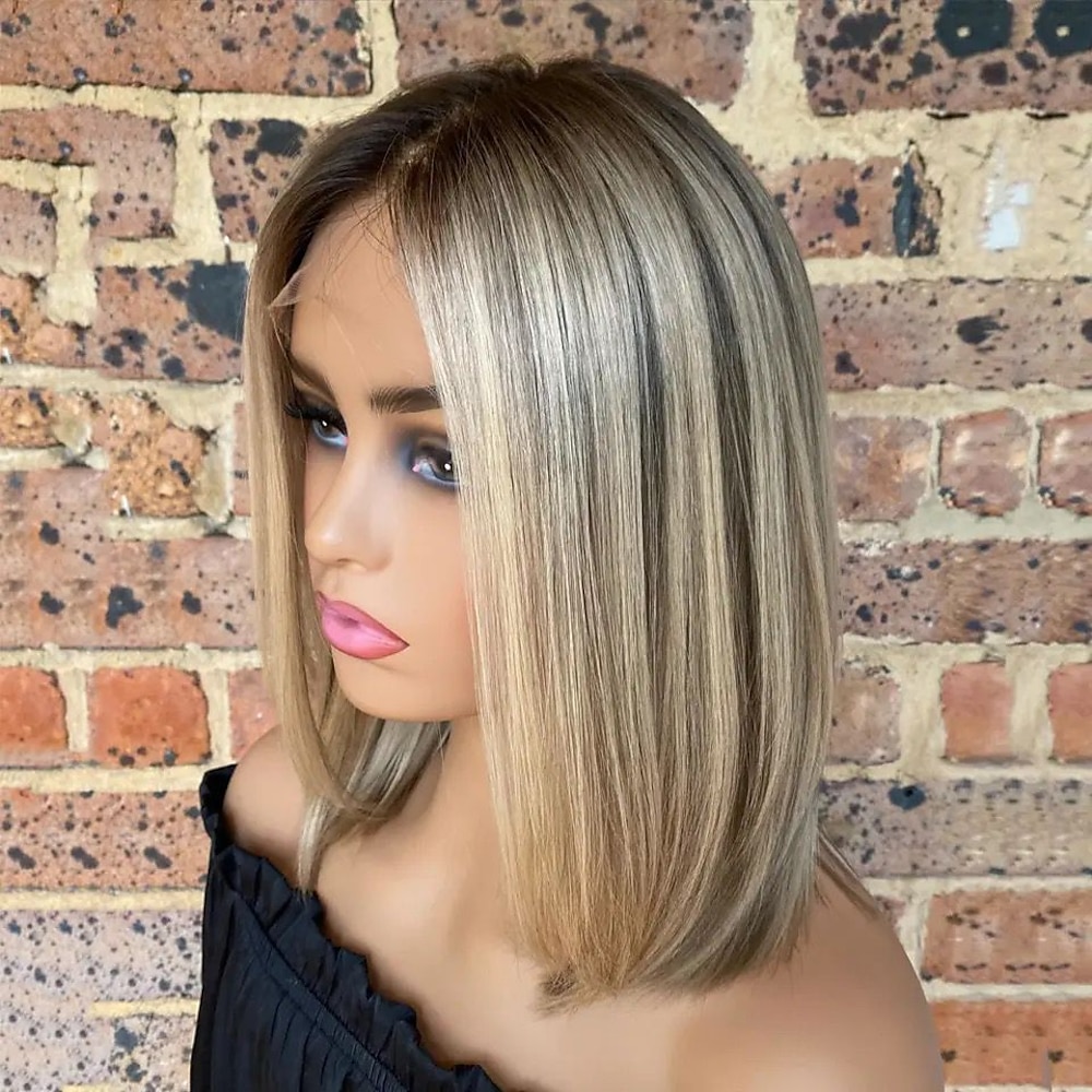 Unverarbeitetes reines Haar 5x5 Verschluss 13x4 Spitzenfront Perücke Kurzer Bob Brasilianisches Haar Glatt Blond Mehrfarbig Perücke 130% 150% Haardichte mit Babyhaar Strähnchen / Balayage-Technik Lightinthebox