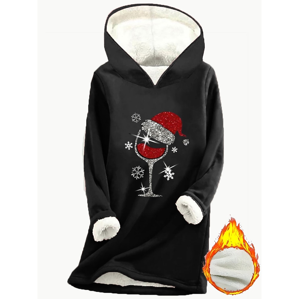 Damen Hoodie Sweatshirt Kapuze Polyester Vlies Schneeflocke Weinglas Weihnachten Strasse Bedruckt Brautkleider schlicht Kapuzenpullover Langarm Mikro-elastisch Herbst Winter Lightinthebox