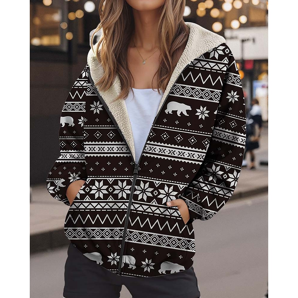 Damen Mantel Kapuzenjacke Weihnachten Zip Jeder warm halten Modisch Regular Fit Oberbekleidung Langarm Herbst Schwarz S Lightinthebox