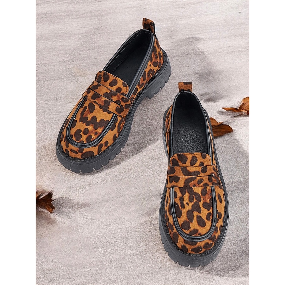 klobige Loafer mit Leopardenmuster für Damen - Schlupfschuhe aus Wildleder mit robuster Sohle, perfekt für Freizeit- und Streetwear-Styles Lightinthebox