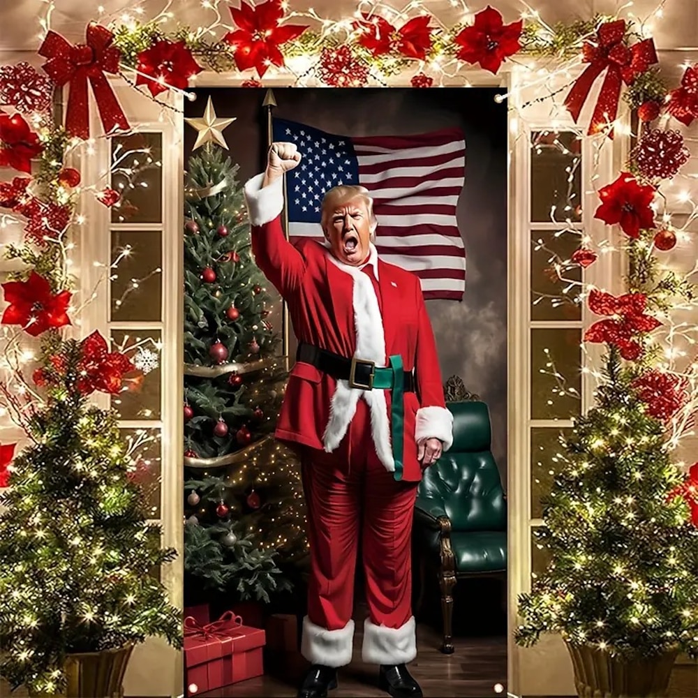 Weihnachts-Türdekorationen, Trump-Türabdeckungen, Weihnachten, machen Amerika großartig, Türteppich, Türvorhang, Dekoration, Hintergrund, Türbanner für drinnen und draußen, für die Haustür, Bauernhaus Lightinthebox