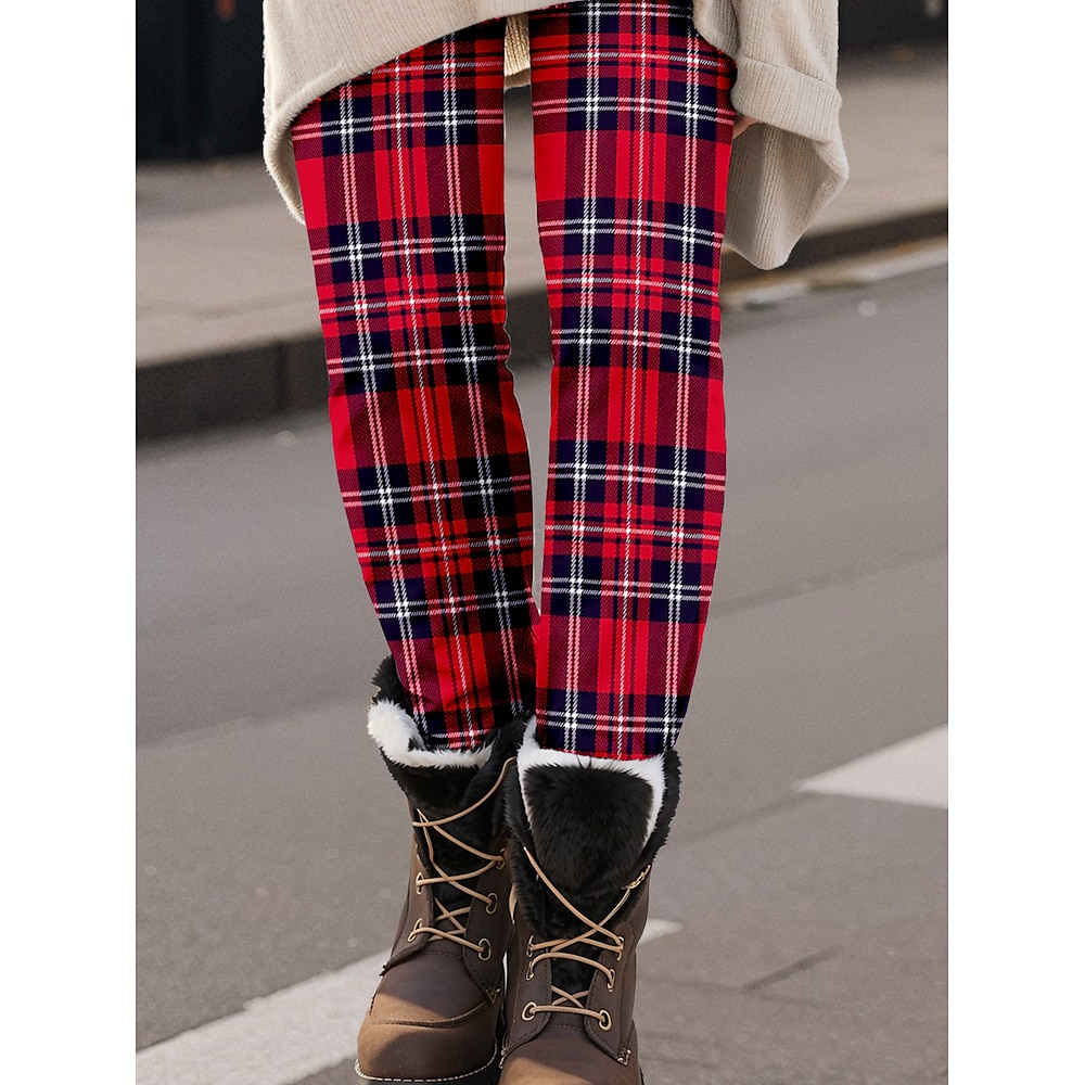 Damen Leggins Plaid Hoher Taillenbund In voller Länge Wein Herbst Lightinthebox