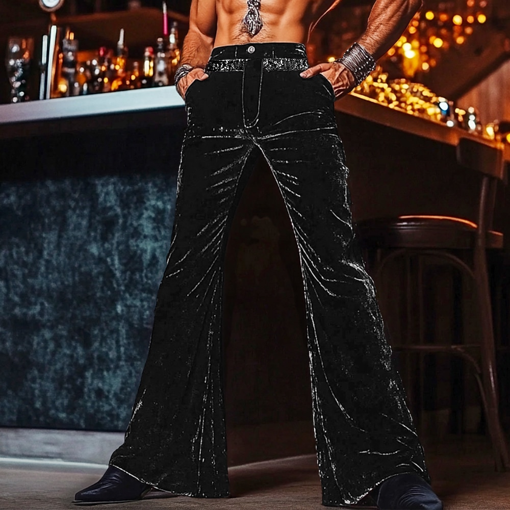 Herren Disco-Hosen Ausgestellte Hosen Hose Hosen Freizeithose Tasche Glatt Komfort Weich In voller Länge Outdoor Täglich Ausgehen Modisch Strassenmode Schwarz Weiß Mikro-elastisch Lightinthebox