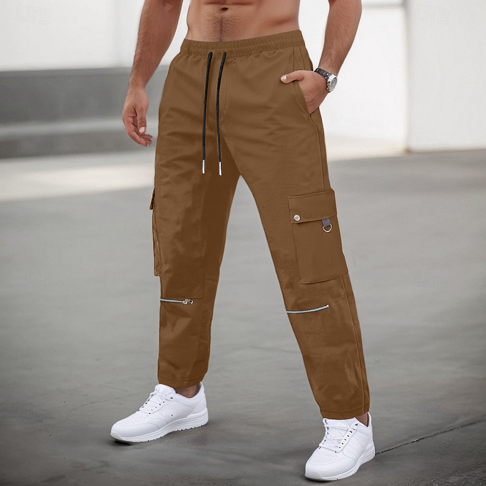 Herren Cargohose Cargohosen Cargohose Hose Hosen Freizeithose Zip Kordelzug Elastische Taille Glatt Komfort Weich In voller Länge Outdoor Täglich Laufen Modisch Strassenmode Schwarz Braun Lightinthebox