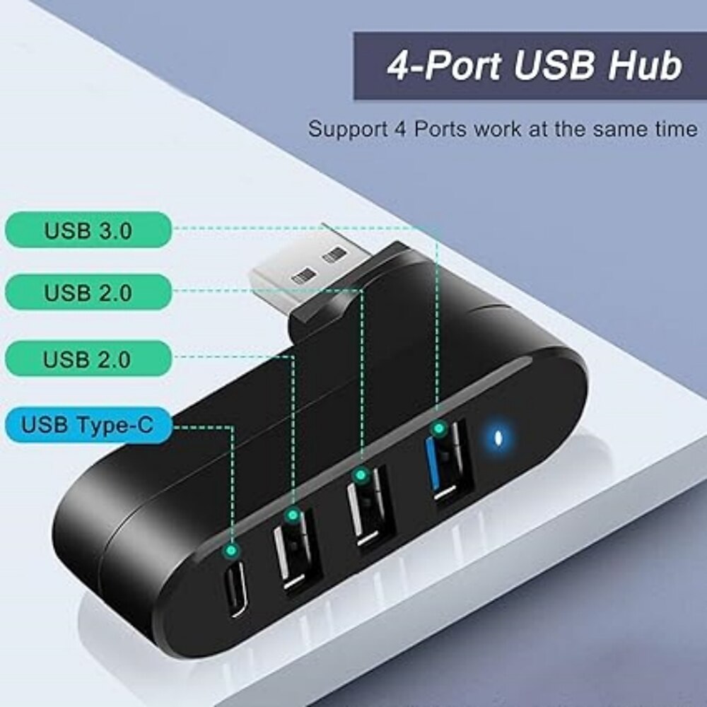 USB 3.0-Hub, 4 Anschlüsse, USB-Splitter, Extender, Multiport-Adapter mit 3 USB-Anschlüssen und 1 USB-C-Strom-/Datenanschluss für Laptop Lightinthebox