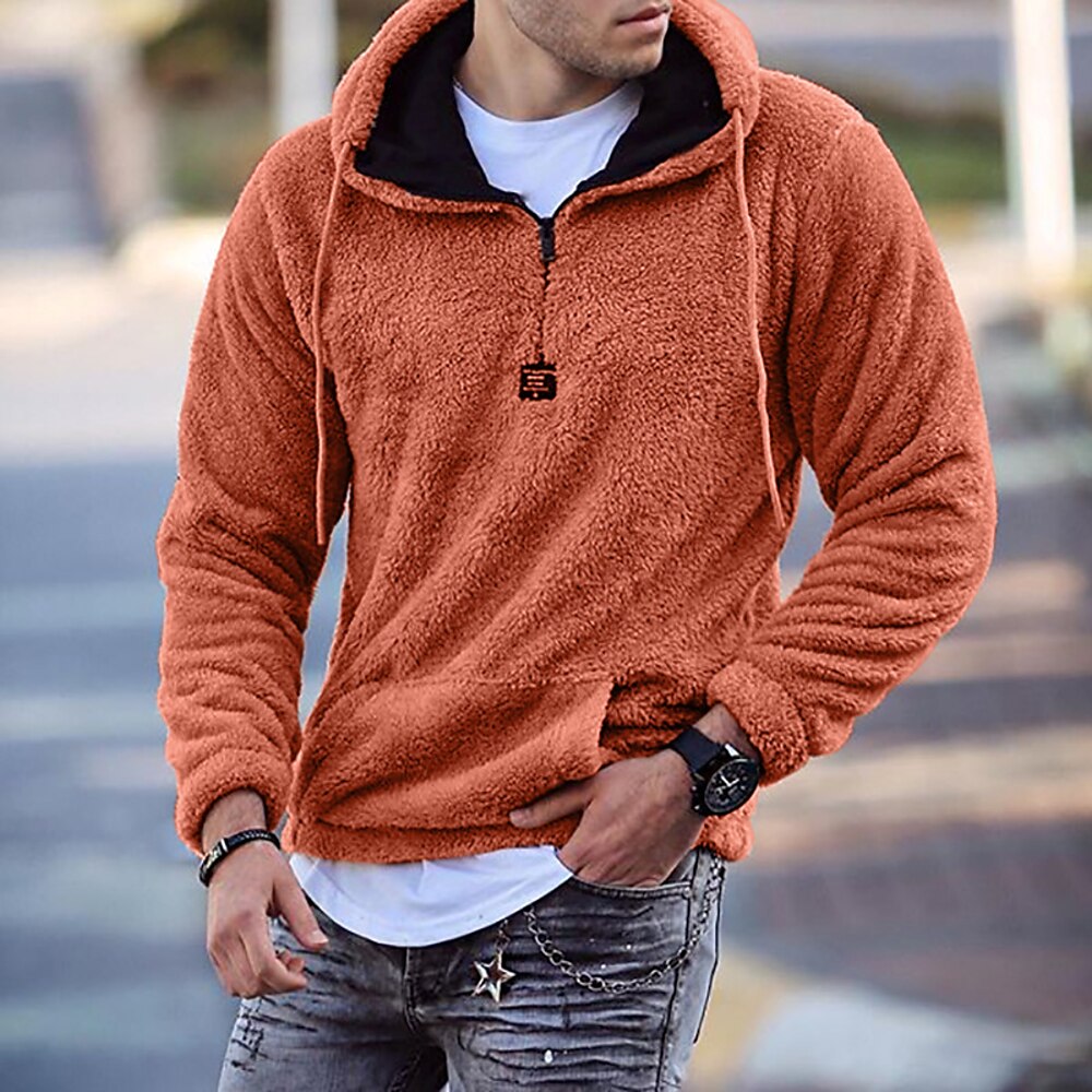 Herren Hoodie Sweatshirt Kapuze Sweatshirt Pullover Hoodie mit Viertelreißverschluss Fleece-Hoodie Orange Mit Kapuze Glatt Jacquard Tasche Kordelzug Sport Natur Täglich Festtage Polyester Lightinthebox