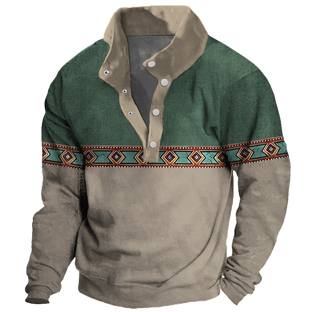 Herren Ethnisch Hoodies Sweatshirt Pullover Sweatshirt mit Kapuze Kragen Modisch Print Urlaub Grün Patchwork Winter Frühling Herbst Designer Lightinthebox