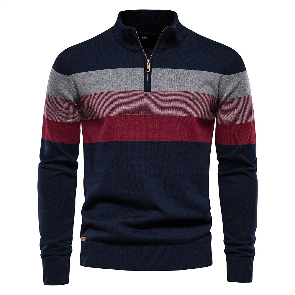 Herren Pullover Strickware Gerippt Stricken Standard Zip Farbblock Umlegekragen Strickware Neutral Outdoor Bekleidung Frühling Herbst Schwarz Marineblau S M L Lightinthebox