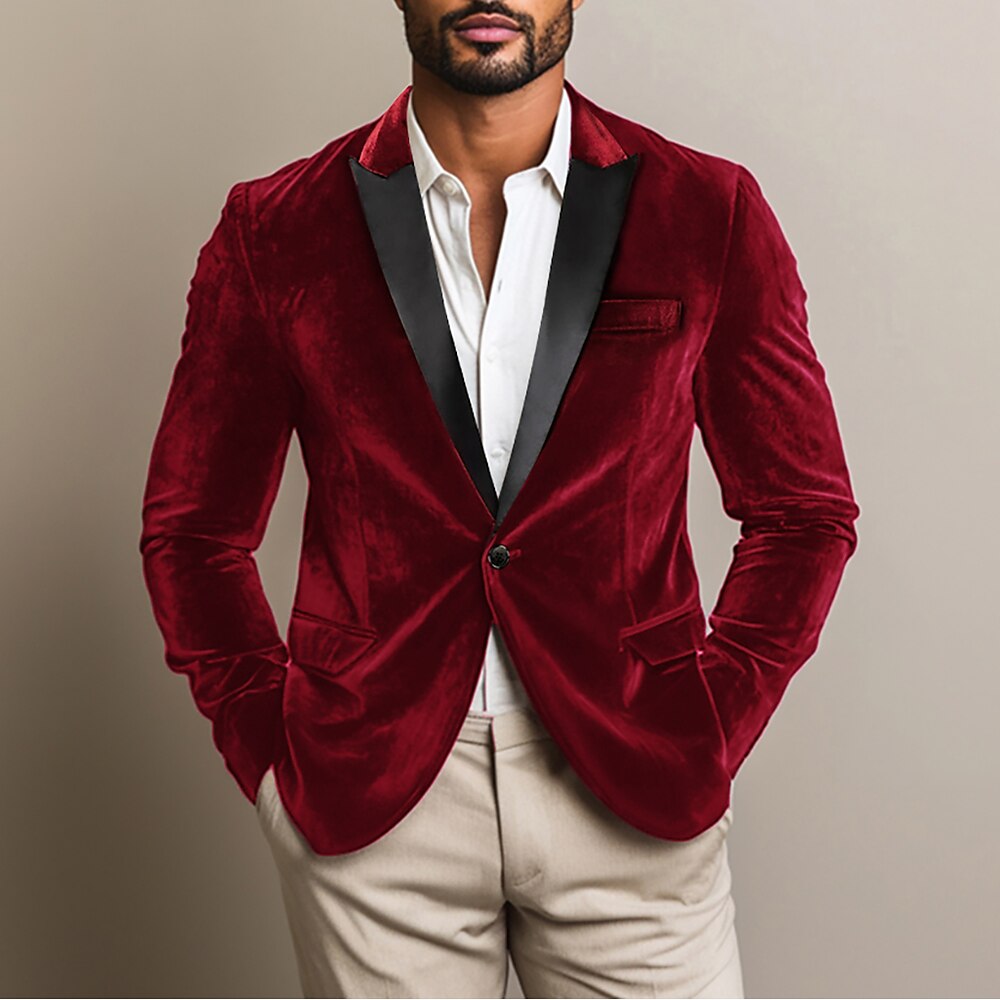 Herren Blazer Weihnachten rot Samt Blazer Jacke Outdoor Casual Täglich Tasche warm Winter Frühling Einreihiger Blazer mit einem Knopf und einfarbiger Tasche im Herbst Lightinthebox