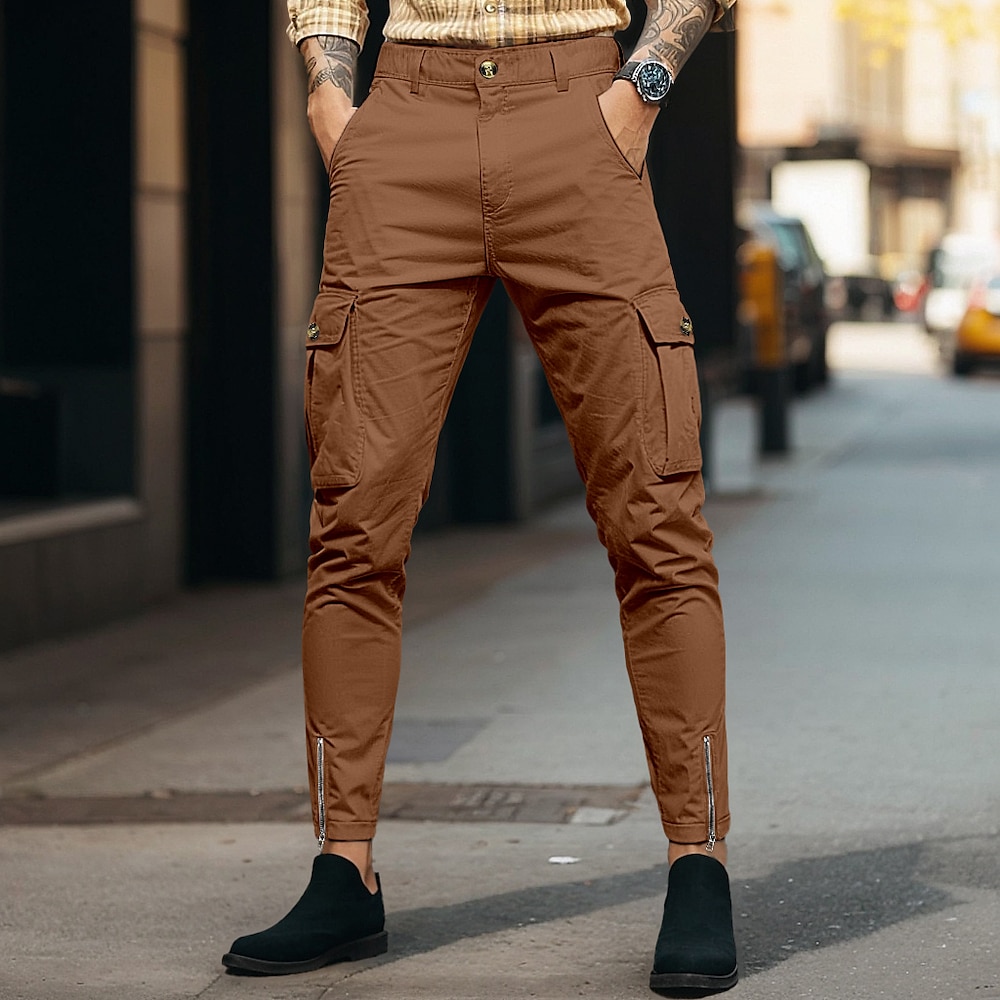 Herren Cargohose Cargohosen Hose Hosen Chinesisch Chino Sommerhosen Freizeithose Zip Glatt Komfort Atmungsaktiv In voller Länge Casual Täglich Festtage Modisch Basic Schwarz Weiß Mikro-elastisch Lightinthebox