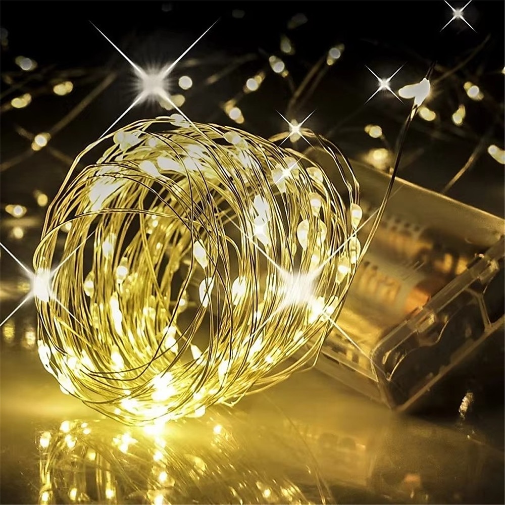 10er LED-Lichterkette aus Kupferdraht, batteriebetriebene Weihnachtslichterkette für Schlafzimmer, Garten, Hochzeit Partydeko 1-10m Lightinthebox